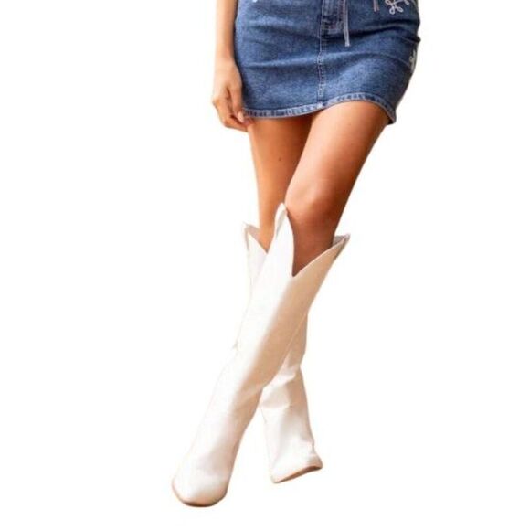 Pink Lily Beautiful New In Box Tall Shania White Cowboy Boots Size 6 - Picture 2 of 10